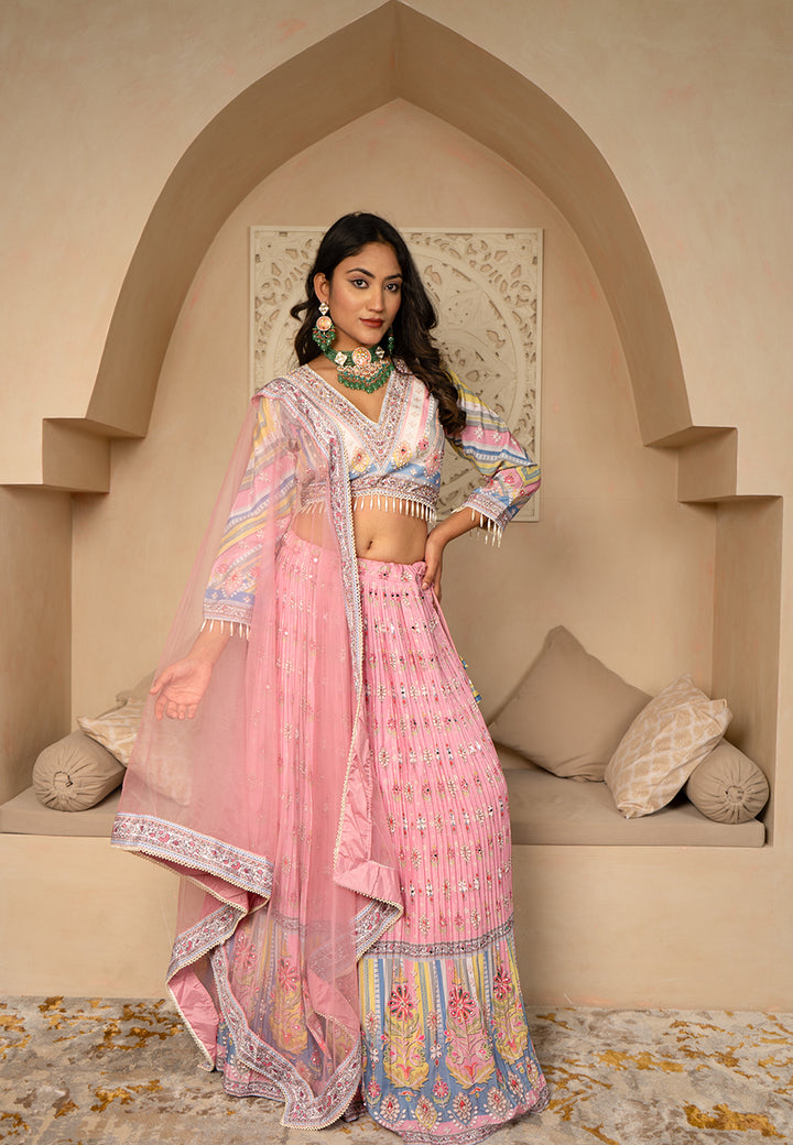 Pink digital print lehenga