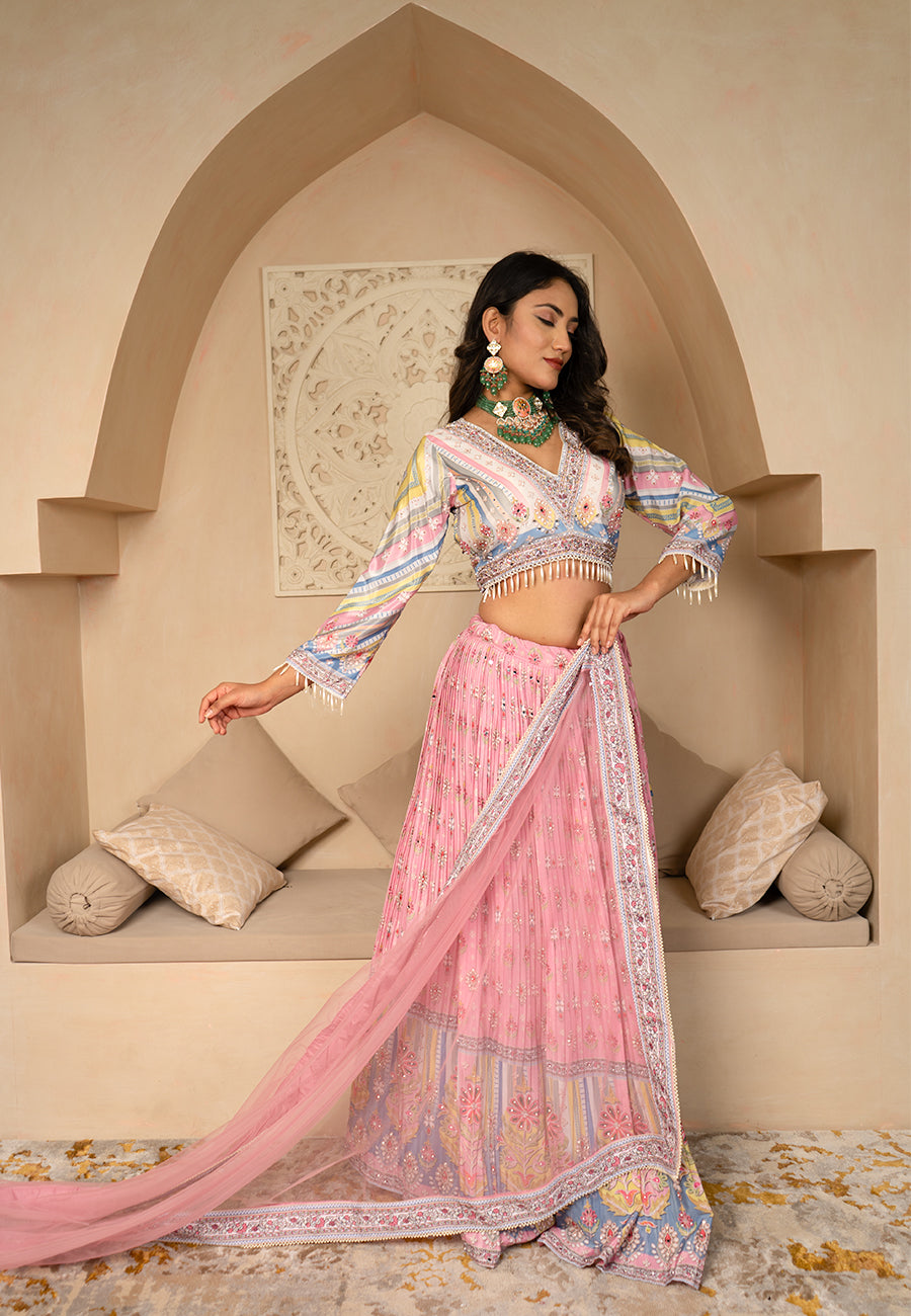 Pink digital print lehenga