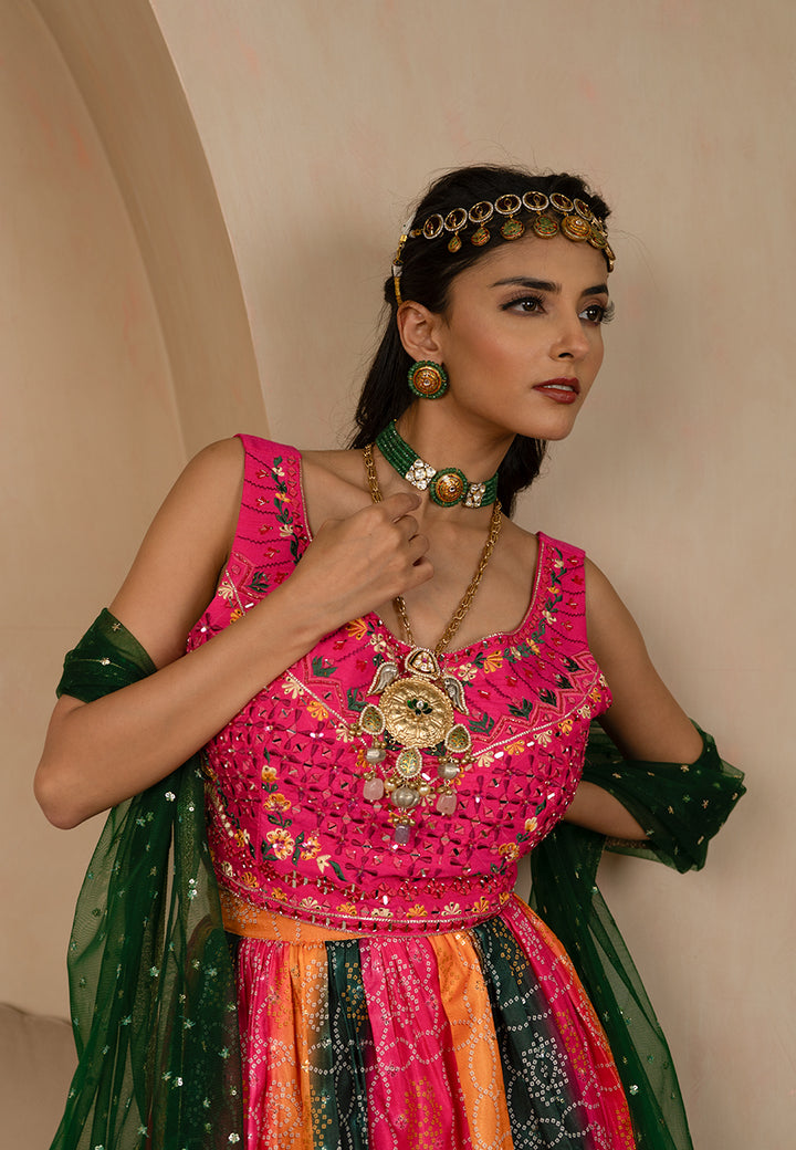 Pink bandhej lehenga