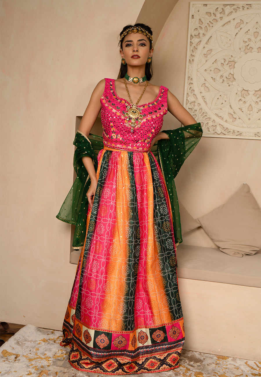 Pink bandhej lehenga