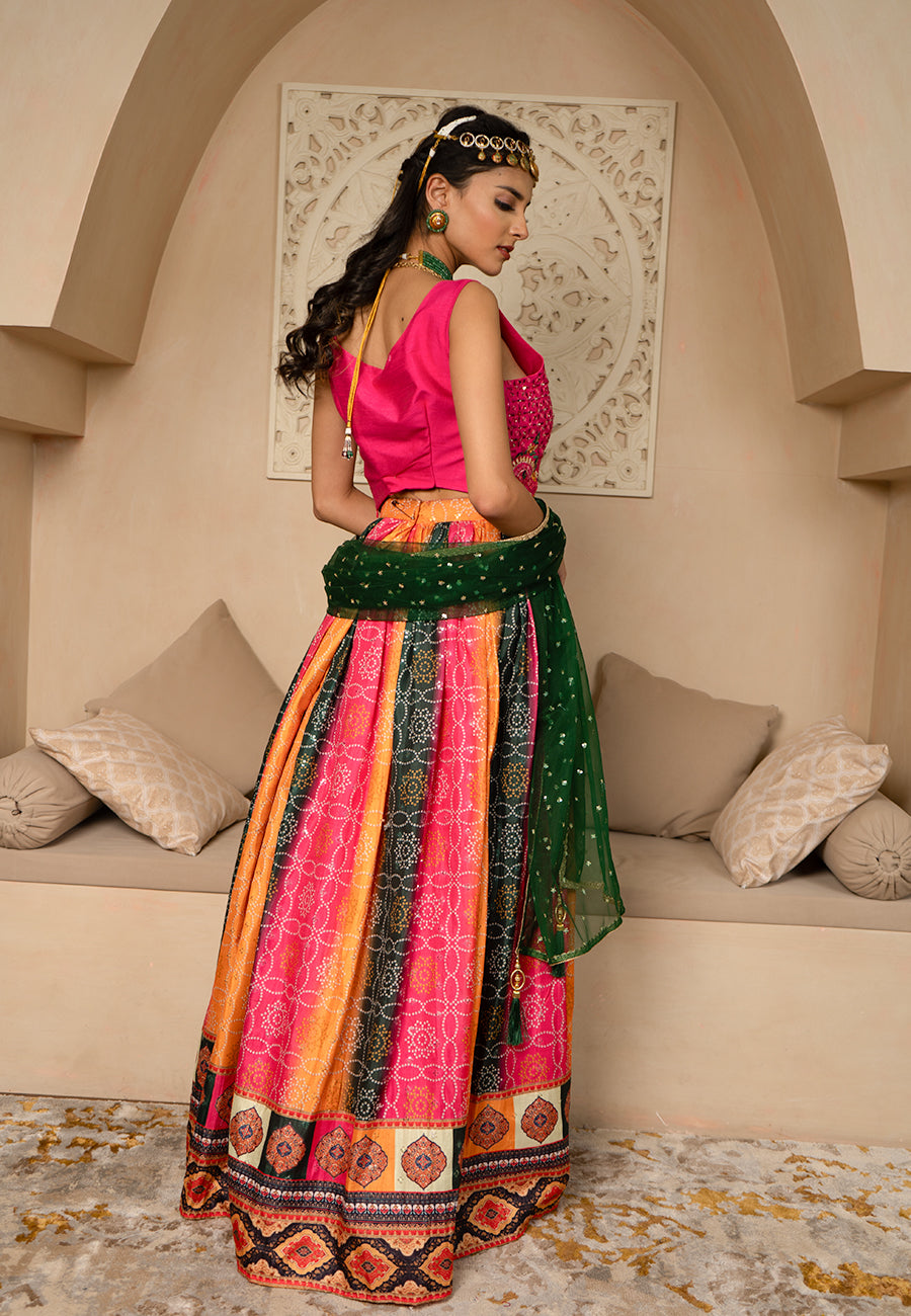 Pink bandhej lehenga