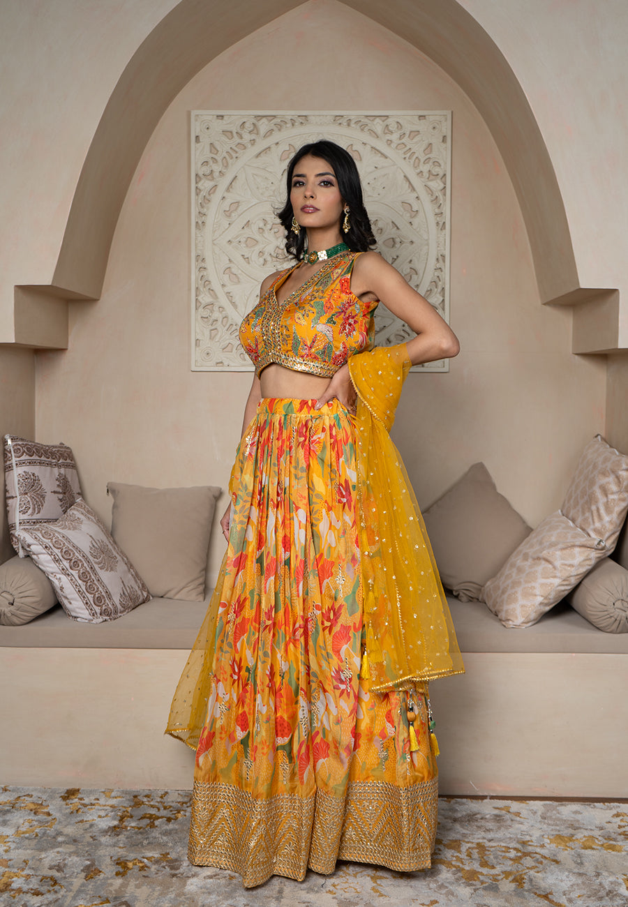 Yellow fauna lehenga