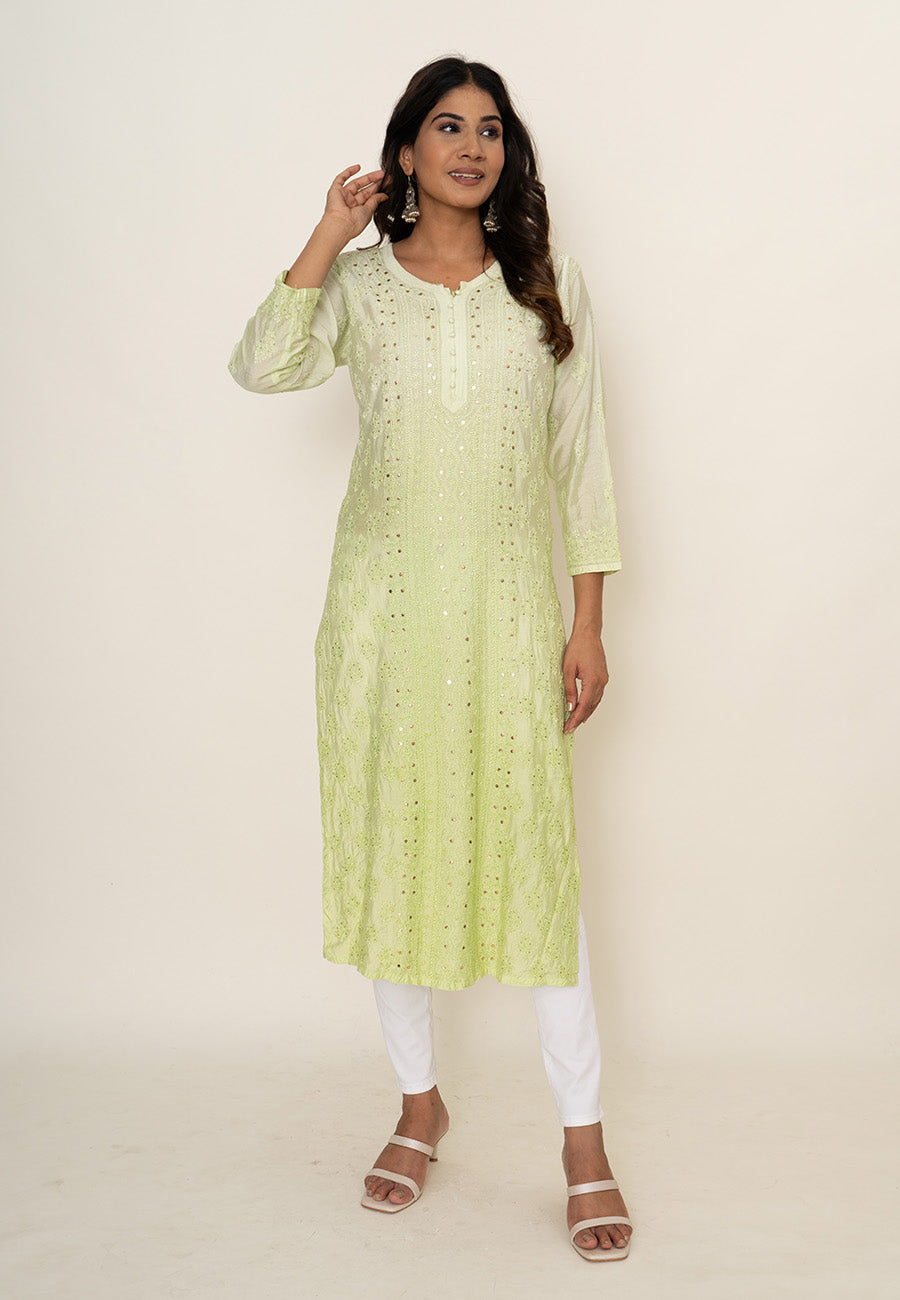 Lemon yellow mukesh workkurta