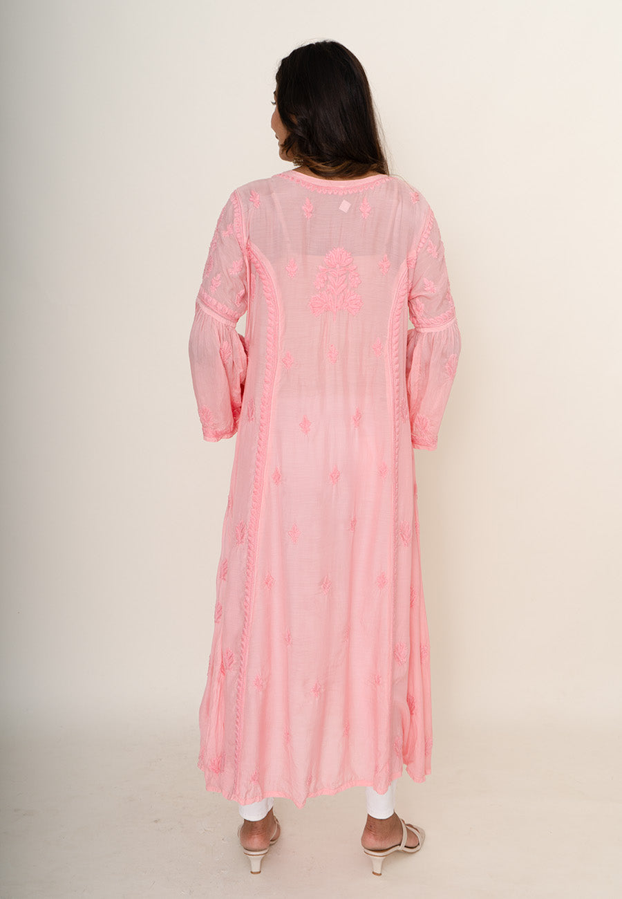 Pink chikankari long kurta