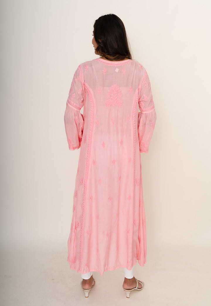 Pink chikankari long kurta