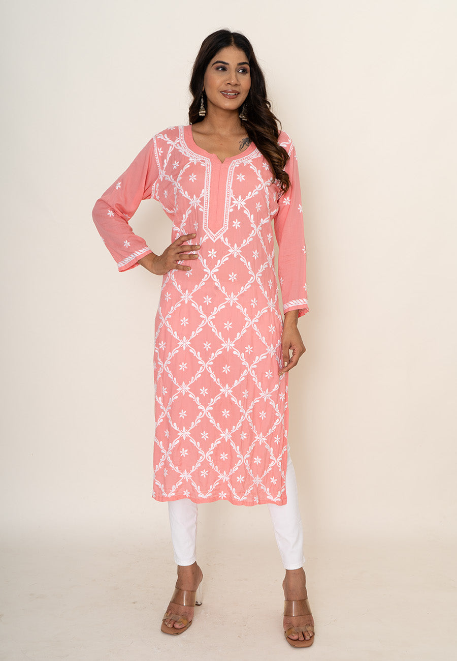 Pink chikankari kurta