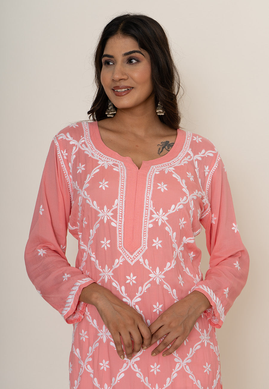 Pink chikankari kurta