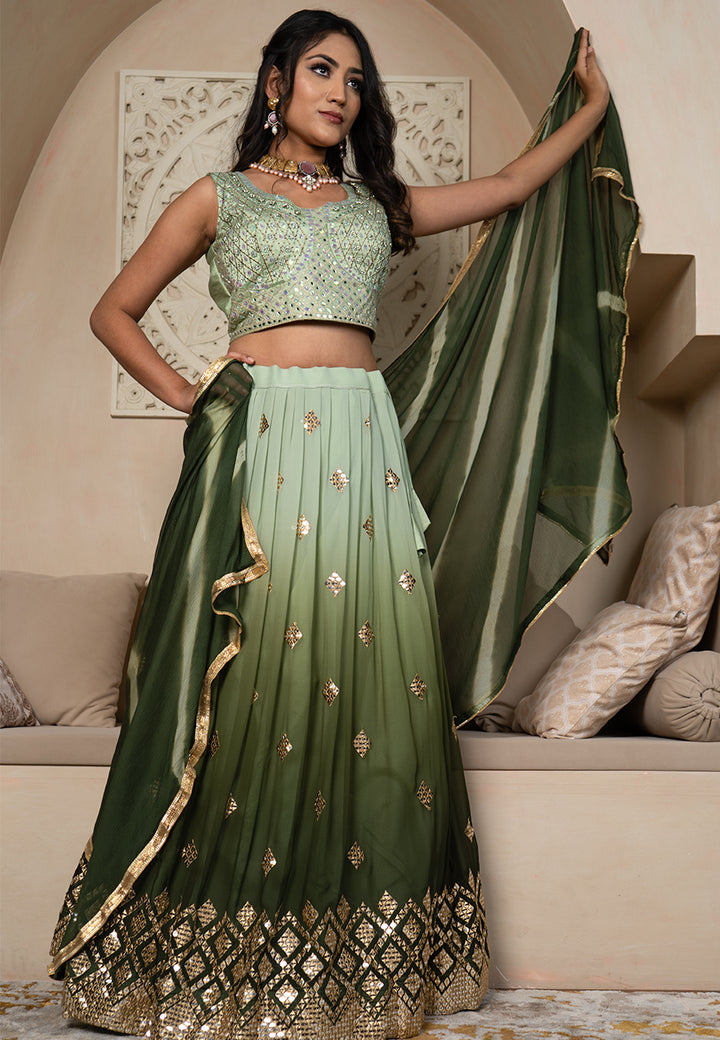 Green tie-dye lehenga