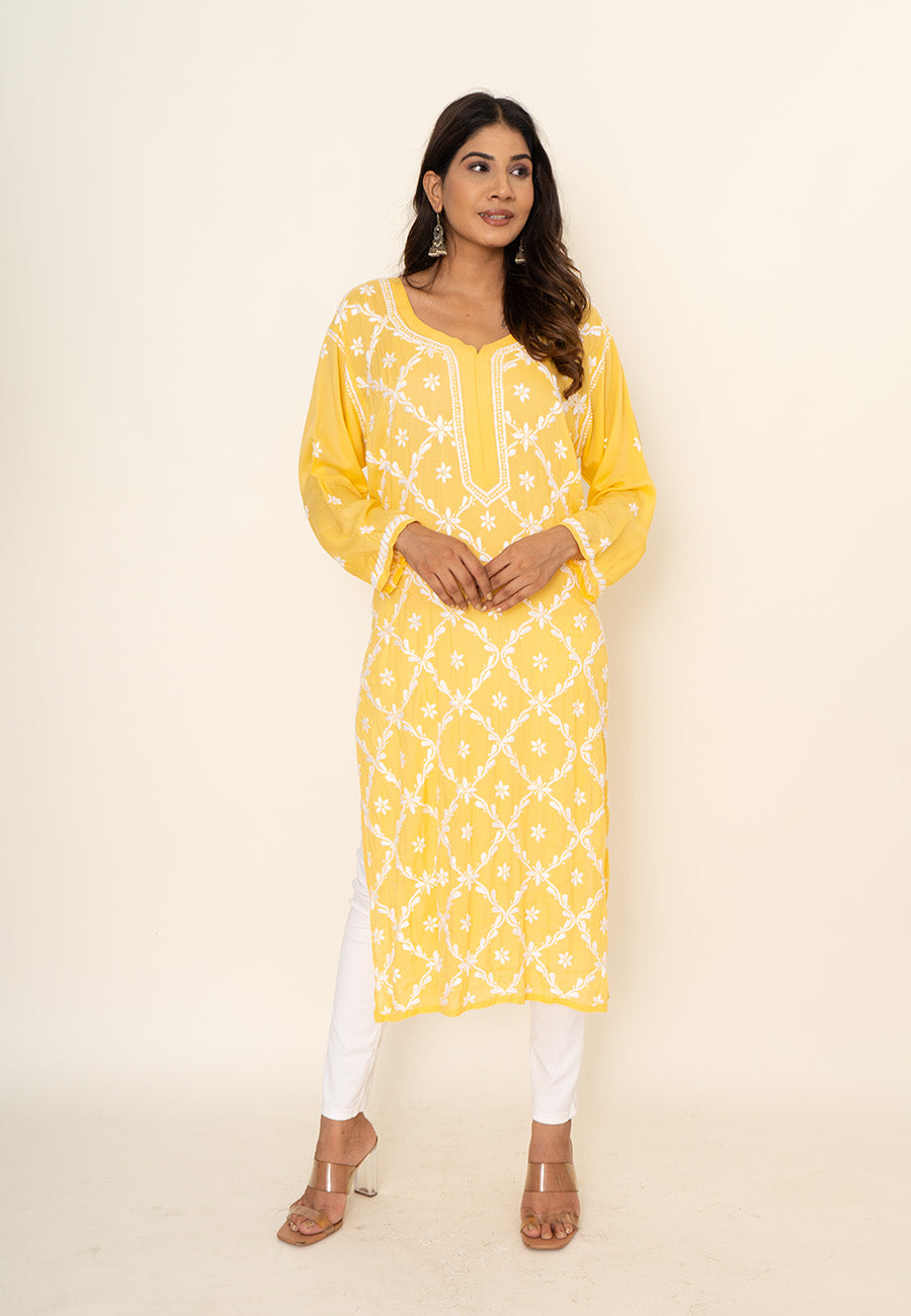 Yellow chikankari kurta