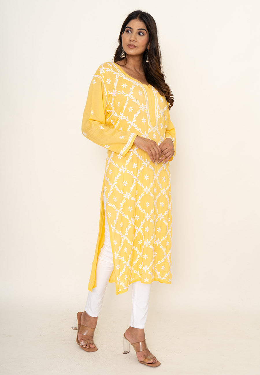 Yellow chikankari kurta